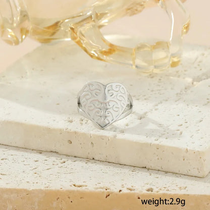 Wholesale Jewelry Classical Solid Color Heart Shape 304 Stainless Steel Rings