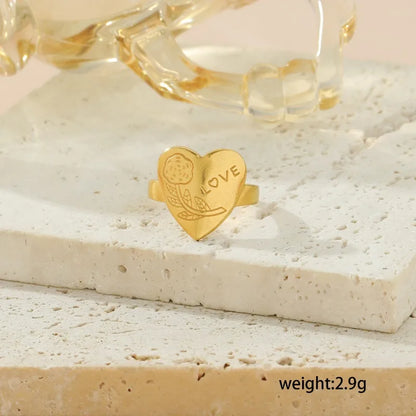 Wholesale Jewelry Classical Solid Color Heart Shape 304 Stainless Steel Rings