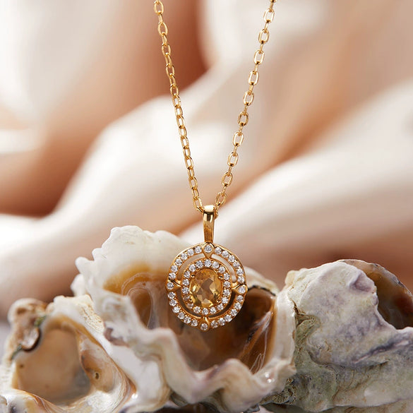 Wholesale Jewelry Clavicle Chain Necklace Pendant Highend Luxury 925 Sterling Silver 18K Gold Plated Geometric Design Set With Gems
