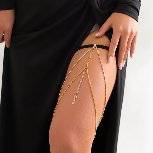 Wholesale Jewelry Cloth Leg Chain With Goldplated Artificial Gemstones And Semiprecious Stones Geometric Design For Women