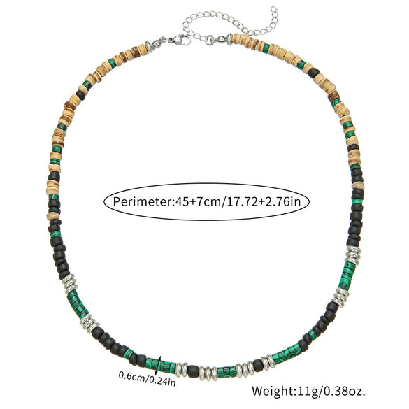 Wholesale Jewelry Coconut Shell Green Peacock Stone Handmade Geometric Style Necklace Unisex