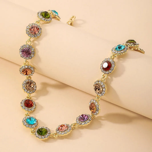 Wholesale Jewelry Colorful Round Inlaid Rhinestone Clavicle Chain Retro Style Necklace Gooddiy