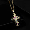 Wholesale Jewelry Colorful Zircon Hollow Cross Copper Ochain Pendant Necklace For Women