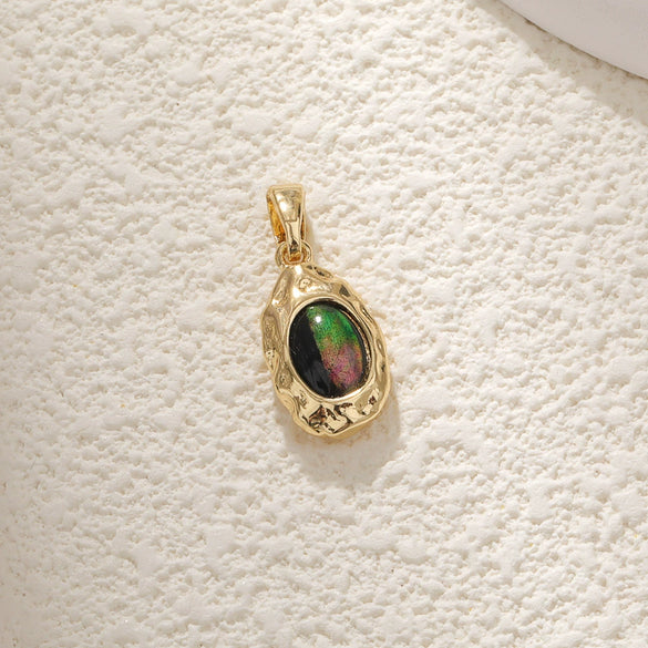 Wholesale Jewelry Copper Abalone Motherofpearl Inlay Heart Drop Geometric Pendant Necklace