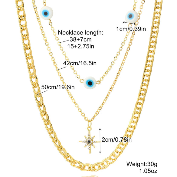 Wholesale Jewelry Copper Alloy Fivepointed Star Geometric Electroplating Multilayer Necklace For Women