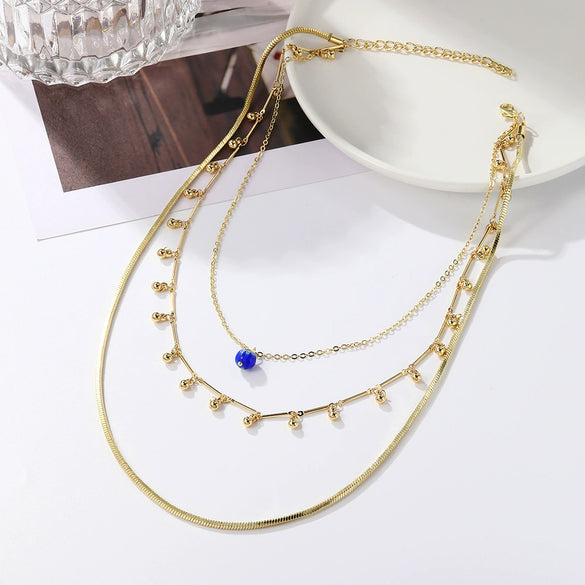 Wholesale Jewelry Copper Alloy Fivepointed Star Geometric Electroplating Multilayer Necklace For Women