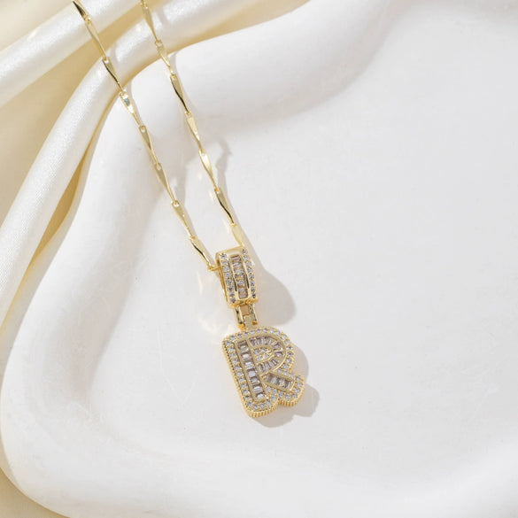 Wholesale Jewelry Copper Alloy Micropaved Zircon Letter Pendant Necklace Set With Diamonds Melon Seed Chain Unisex