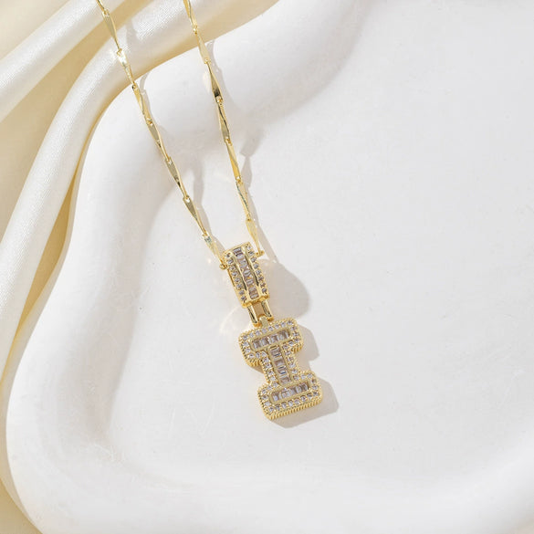 Wholesale Jewelry Copper Alloy Micropaved Zircon Letter Pendant Necklace Set With Diamonds Melon Seed Chain Unisex