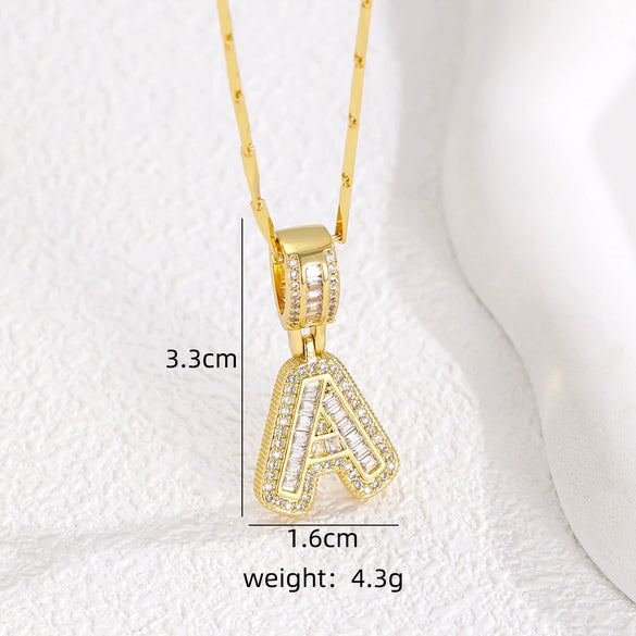 Wholesale Jewelry Copper Alloy Micropaved Zircon Letter Pendant Necklace Set With Diamonds Melon Seed Chain Unisex