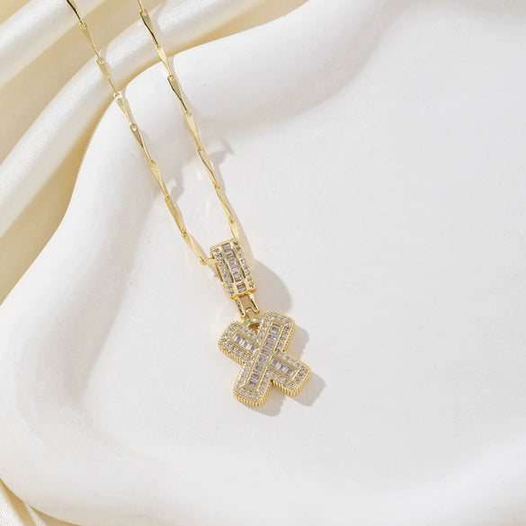 Wholesale Jewelry Copper Alloy Micropaved Zircon Letter Pendant Necklace Set With Diamonds Melon Seed Chain Unisex