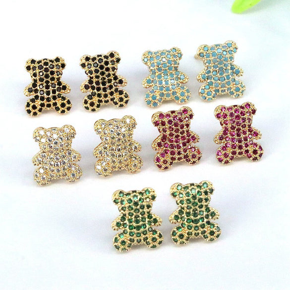 Wholesale Jewelry Copper Animal Bear Inlaid Zircon Earrings For Women