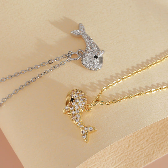 Wholesale Jewelry Copper Animal Small Whale Necklace With Electroplating Ochain Clavicle Chain