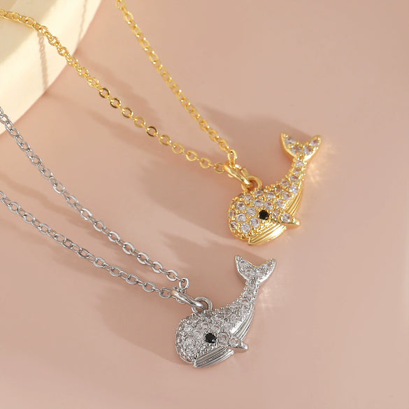 Wholesale Jewelry Copper Animal Small Whale Necklace With Electroplating Ochain Clavicle Chain