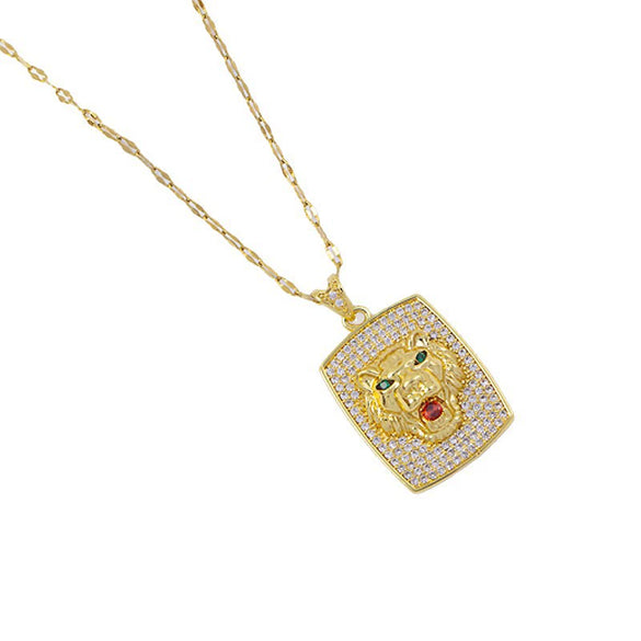 Wholesale Jewelry Copper Animal Zodiac Lion Head Pendant Hip Hop Style Microinlaid Zircon Electroplating