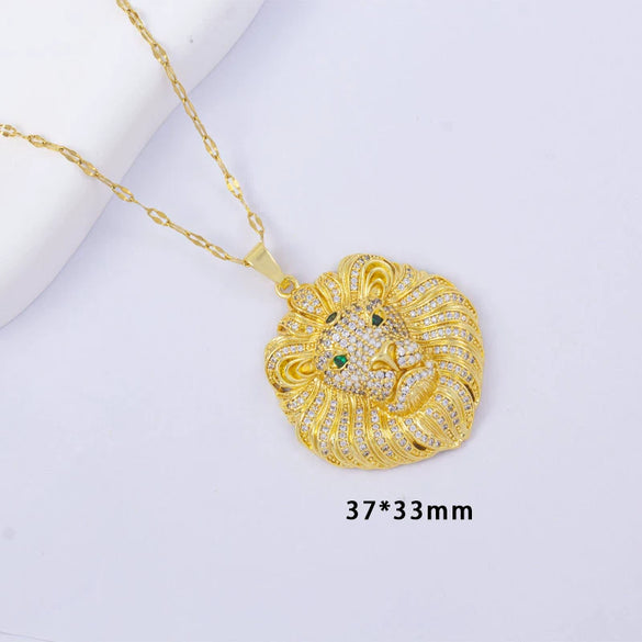 Wholesale Jewelry Copper Animal Zodiac Lion Head Pendant Hip Hop Style Microinlaid Zircon Electroplating