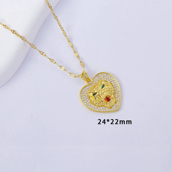 Wholesale Jewelry Copper Animal Zodiac Lion Head Pendant Hip Hop Style Microinlaid Zircon Electroplating