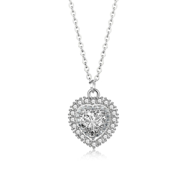 Wholesale Jewelry Copper Artificial Zircon Heart Shaped Ochain Pendant Necklace For Women Set With Precious Stones
