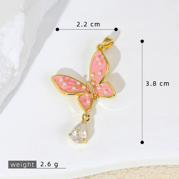 Wholesale Jewelry Copper Butterfly Pendant Necklace And Earring With Microinlay Cartoon And Animal Style