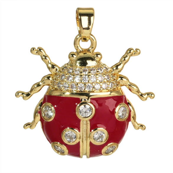 Wholesale Jewelry Copper Cartoon Animal Insect Zirconia Mini Ladybird Pendant