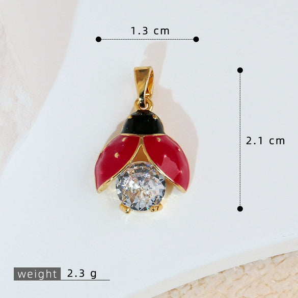 Wholesale Jewelry Copper Cartoon Animal Insect Zirconia Mini Ladybird Pendant