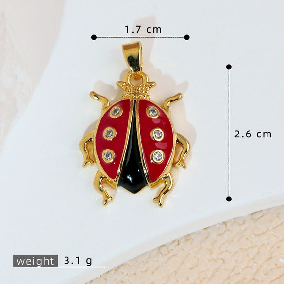 Wholesale Jewelry Copper Cartoon Animal Insect Zirconia Mini Ladybird Pendant