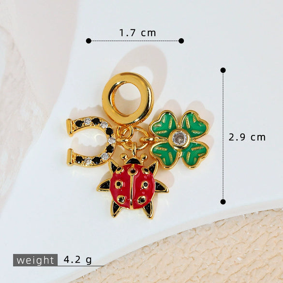 Wholesale Jewelry Copper Cartoon Animal Insect Zirconia Mini Ladybird Pendant