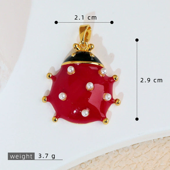 Wholesale Jewelry Copper Cartoon Animal Insect Zirconia Mini Ladybird Pendant