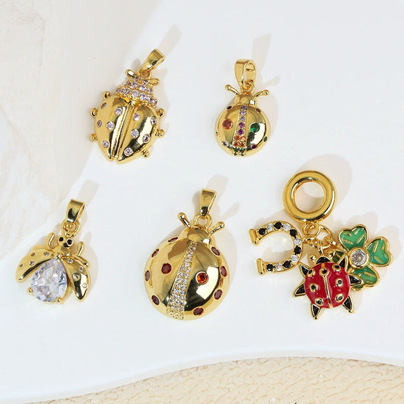 Wholesale Jewelry Copper Cartoon Animal Insect Zirconia Mini Ladybird Pendant