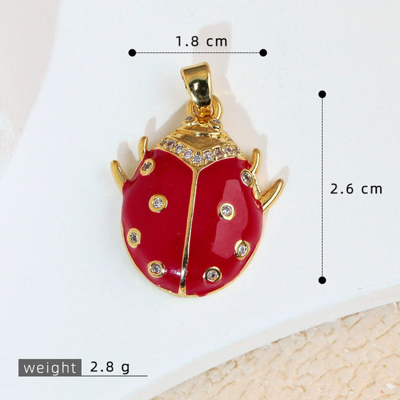 Wholesale Jewelry Copper Cartoon Animal Insect Zirconia Mini Ladybird Pendant