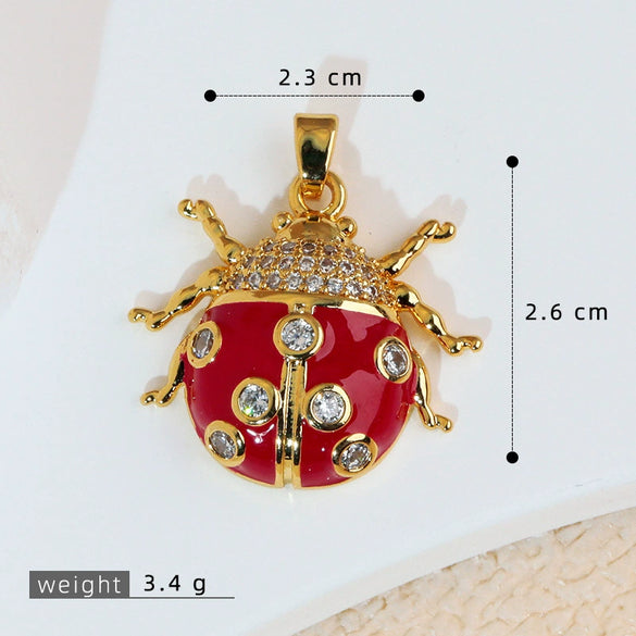 Wholesale Jewelry Copper Cartoon Animal Insect Zirconia Mini Ladybird Pendant