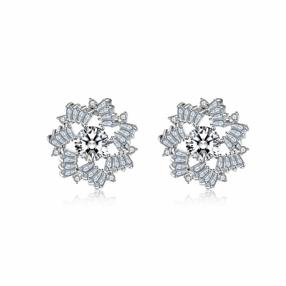 Wholesale Jewelry Copper Cartoon Geometric Hollow Irregular Zircon Women Earrings Snowflake Design