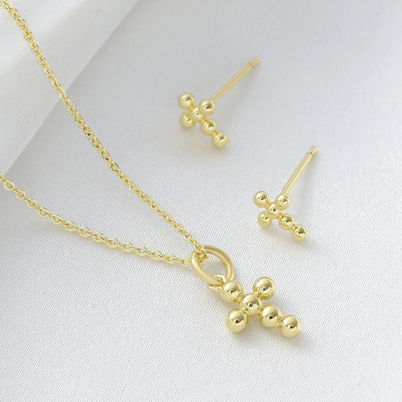 Wholesale Jewelry Copper Cross Crown Roman Numerals Electroplated Unisex Necklace And Earrings Set