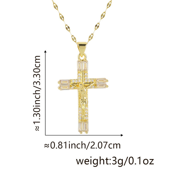 Wholesale Jewelry Copper Cross Pendant Lip Chain Geometric Allmatch Dripping Oil Style