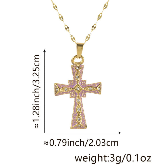 Wholesale Jewelry Copper Cross Pendant Lip Chain Geometric Allmatch Dripping Oil Style