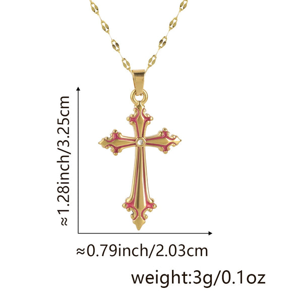Wholesale Jewelry Copper Cross Pendant Lip Chain Geometric Allmatch Dripping Oil Style
