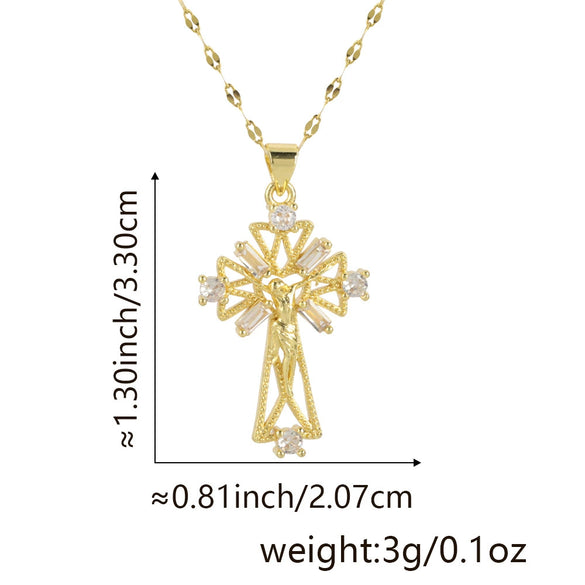 Wholesale Jewelry Copper Cross Pendant Lip Chain Geometric Allmatch Dripping Oil Style