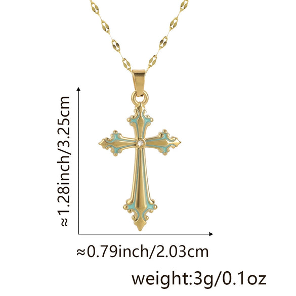 Wholesale Jewelry Copper Cross Pendant Lip Chain Geometric Allmatch Dripping Oil Style