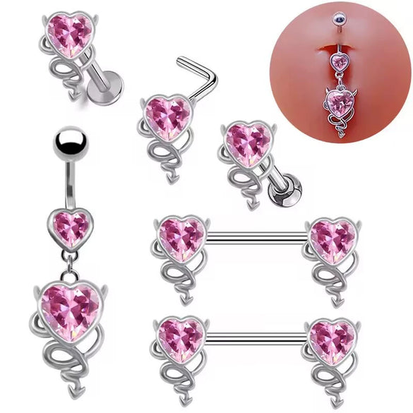 Wholesale Jewelry Copper Electroplated Heart Shaped Unisex Belly Button Ring Navel Nail Devil Nose Nail Lip Nail Breast Ring Earring With Animal Zodiac Pattern