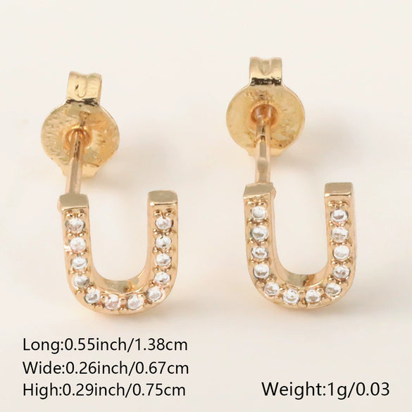 Wholesale Jewelry Copper Electroplated Inlaid Zircon English Letter Earrings