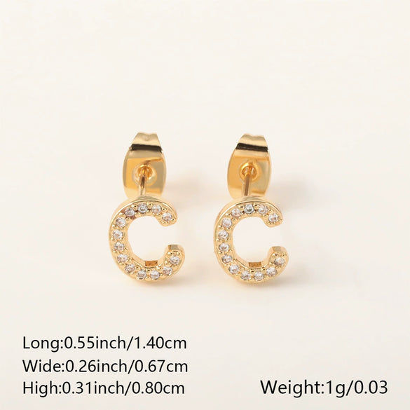 Wholesale Jewelry Copper Electroplated Inlaid Zircon English Letter Earrings