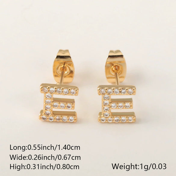 Wholesale Jewelry Copper Electroplated Inlaid Zircon English Letter Earrings