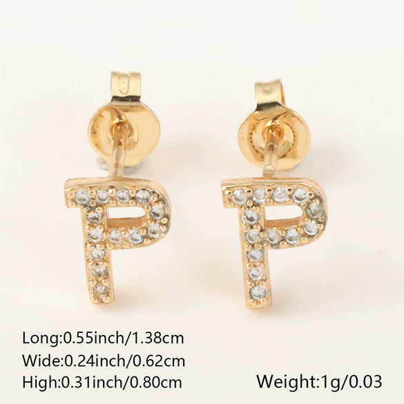 Wholesale Jewelry Copper Electroplated Inlaid Zircon English Letter Earrings