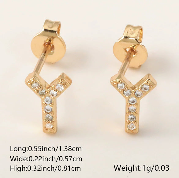 Wholesale Jewelry Copper Electroplated Inlaid Zircon English Letter Earrings