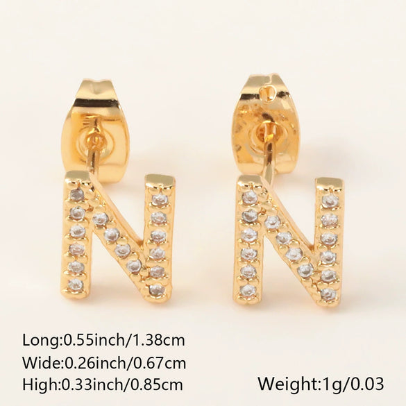 Wholesale Jewelry Copper Electroplated Inlaid Zircon English Letter Earrings