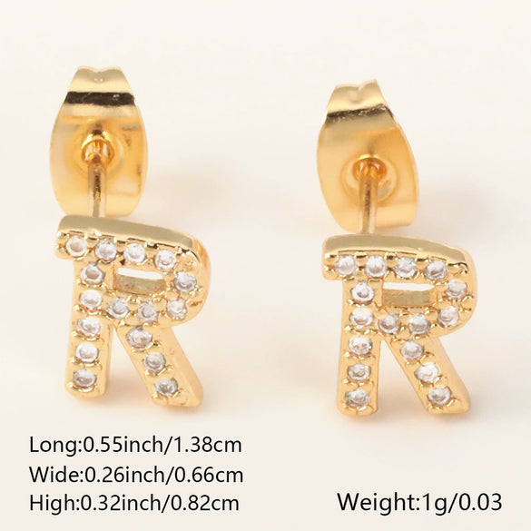 Wholesale Jewelry Copper Electroplated Inlaid Zircon English Letter Earrings