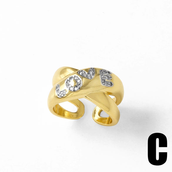 Wholesale Jewelry Copper Electroplated 18K Gold Geometric Love Open Ring Unisex