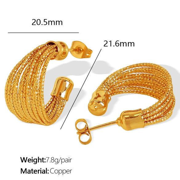 Wholesale Jewelry Copper Electroplating Geometric Cshape Multilayer Earrings And Open Ring Set For Women