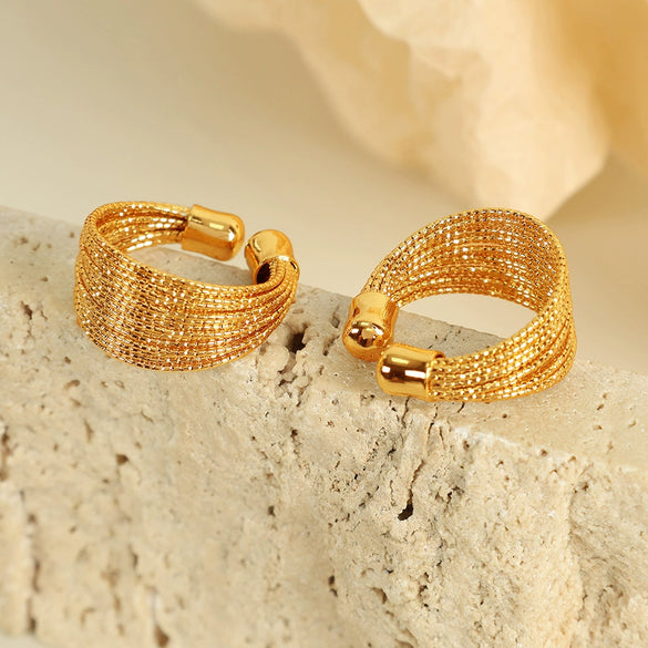 Wholesale Jewelry Copper Electroplating Geometric Cshape Multilayer Earrings And Open Ring Set For Women