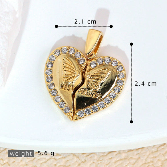 Wholesale Jewelry Copper Engraved Animal Zodiac Wings Clavicle Necklace Pendant Set With Diamonds Women's Fashion Accessories