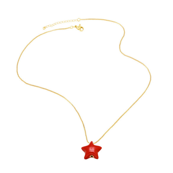 Wholesale Jewelry Copper Fivepointed Star Geometric Pendant Necklace With O Word Chain